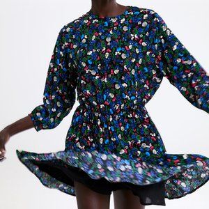NEW Zara long sleeve blue floral dress